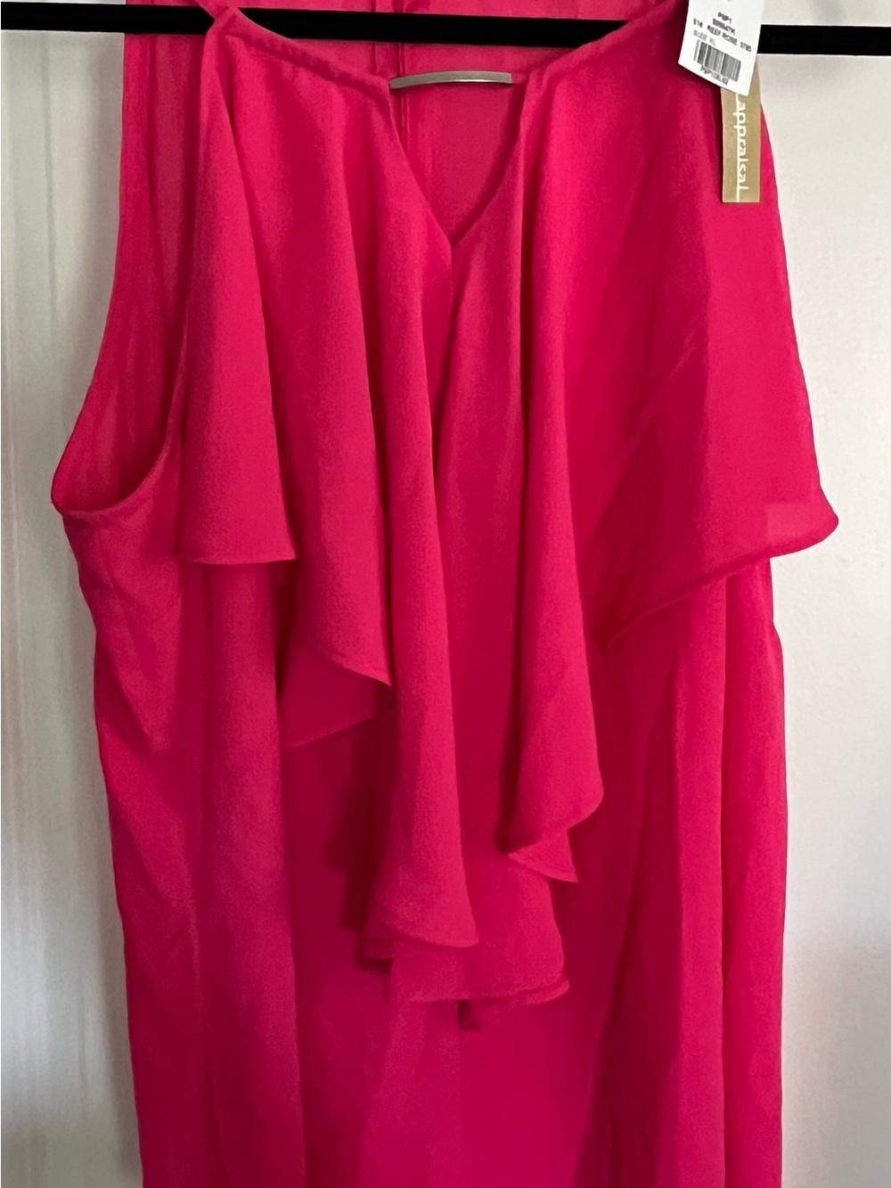 Bright Pink Ruffled Sleeveless Blouse